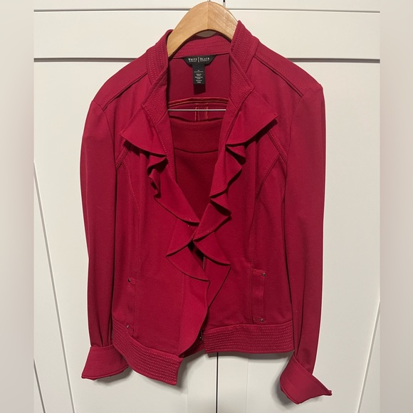 White House Black Market Red Motto Zip Jacket size 12 GUC, and skirt size 10 EUC - Picture 1 of 12